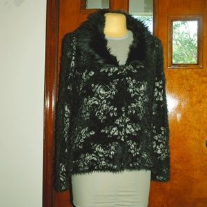Black Rivet Cardigan with faux fur collar
